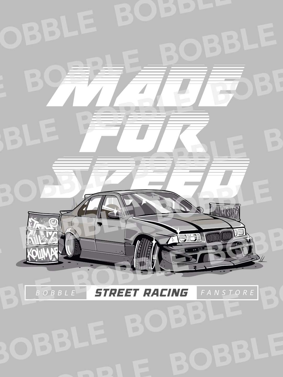 Made for Speed Oversized Black T-Shirt for Men – Bobble Fanstore Street Racing Graphic Tee Featuring Drift Car Design Front and Back