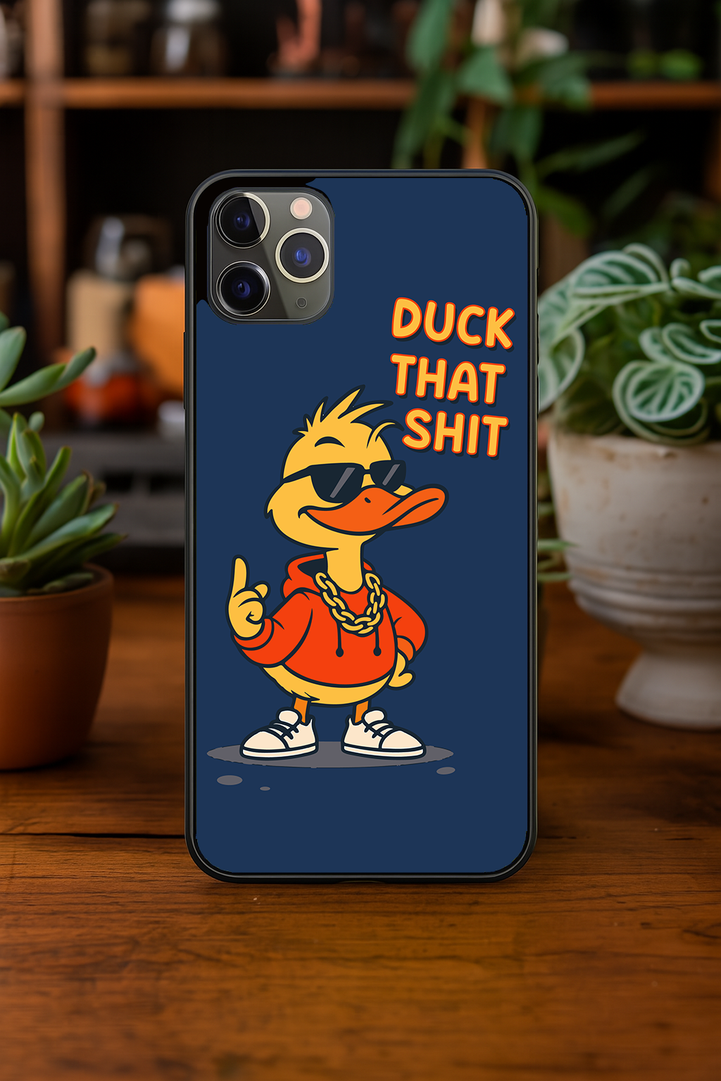 Cool Duck Blue iPhone Cover – For iPhone 11, 11 Pro, 12, 12 Pro, 13, 13 Pro, 14, 14 Pro, 15, 15 Pro, 16, 16 Pro | Cartoon Duck Case | Shockproof Funny Phone Cover