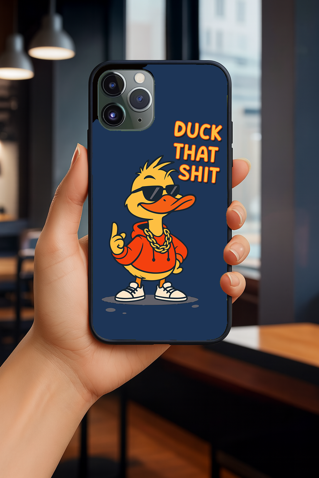 Cool Duck Blue iPhone Cover – For iPhone 11, 11 Pro, 12, 12 Pro, 13, 13 Pro, 14, 14 Pro, 15, 15 Pro, 16, 16 Pro | Cartoon Duck Case | Shockproof Funny Phone Cover