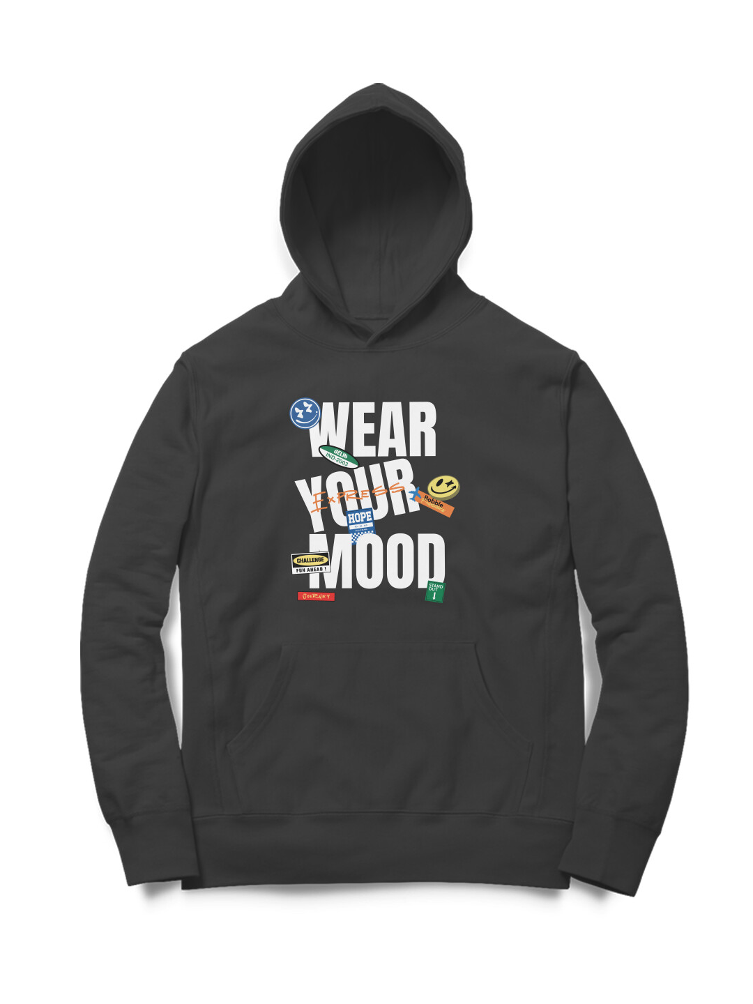 Black Hoodie with 'Wear Your Mood' Fun Text – Comfortable and Stylish Hoodie for Women, Versatile Casual Wear for Every Day
