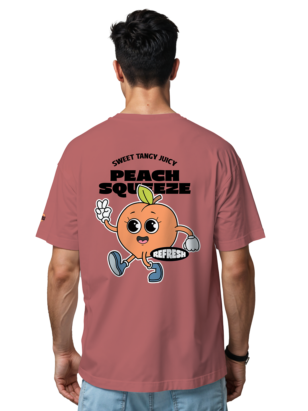 Cheeky Peach T-shirt in Rosy Red – Playful Fruit Graphic Tee For Men