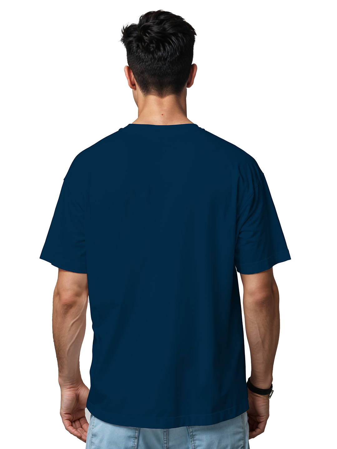Men's Blue Oversized T-Shirt with 'Happy Time' Print | Relaxed Fit Drop Shoulder Tee | 100% Cotton Streetwear | Chill Vibes Aesthetic for Daily Comfort