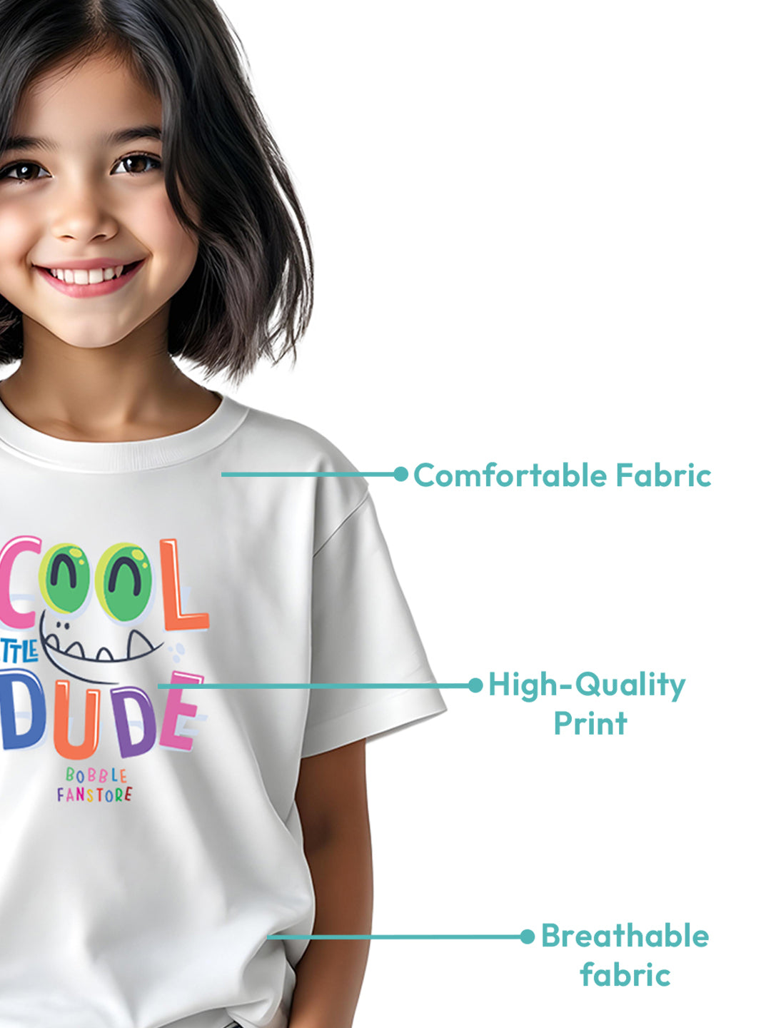Cool Little Dude T-Shirt for Girls | Stylish White Tee with Colorful Text for Kids