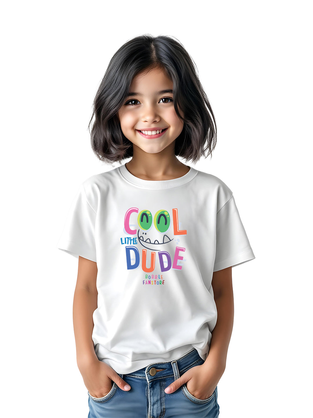 Cool Little Dude T-Shirt for Girls | Stylish White Tee with Colorful Text for Kids