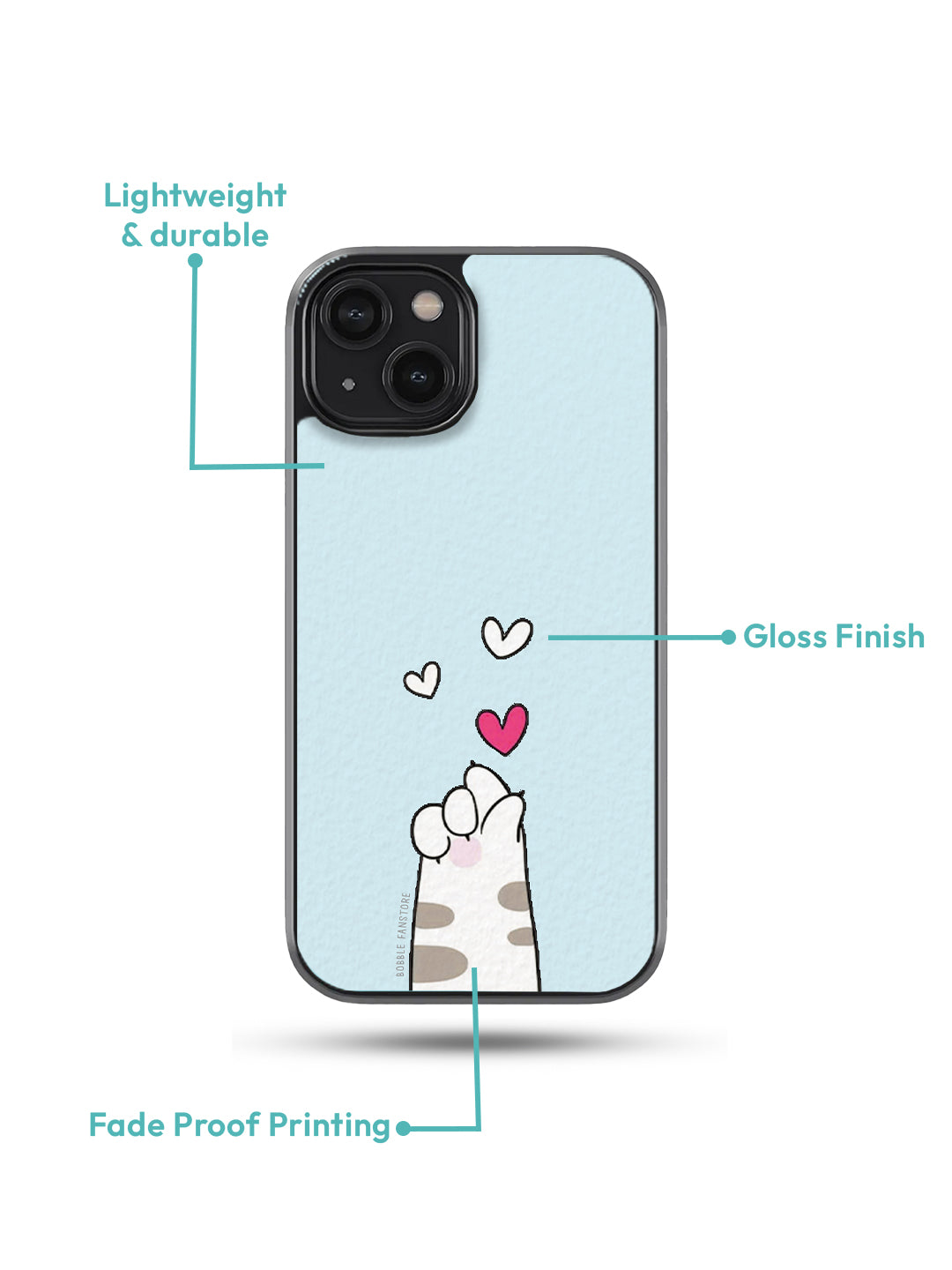 Cat Paw with Hearts Glass Phone Cover | Blue Aesthetic Design | iPhone