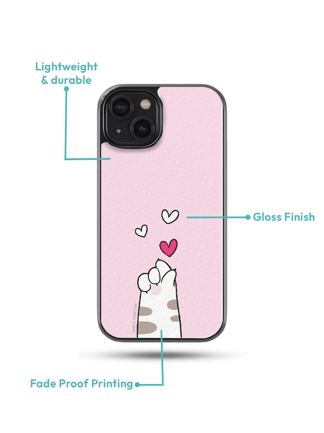 Cat Paw with Hearts Glass Phone Cover | Pink Aesthetic Design | iPhone