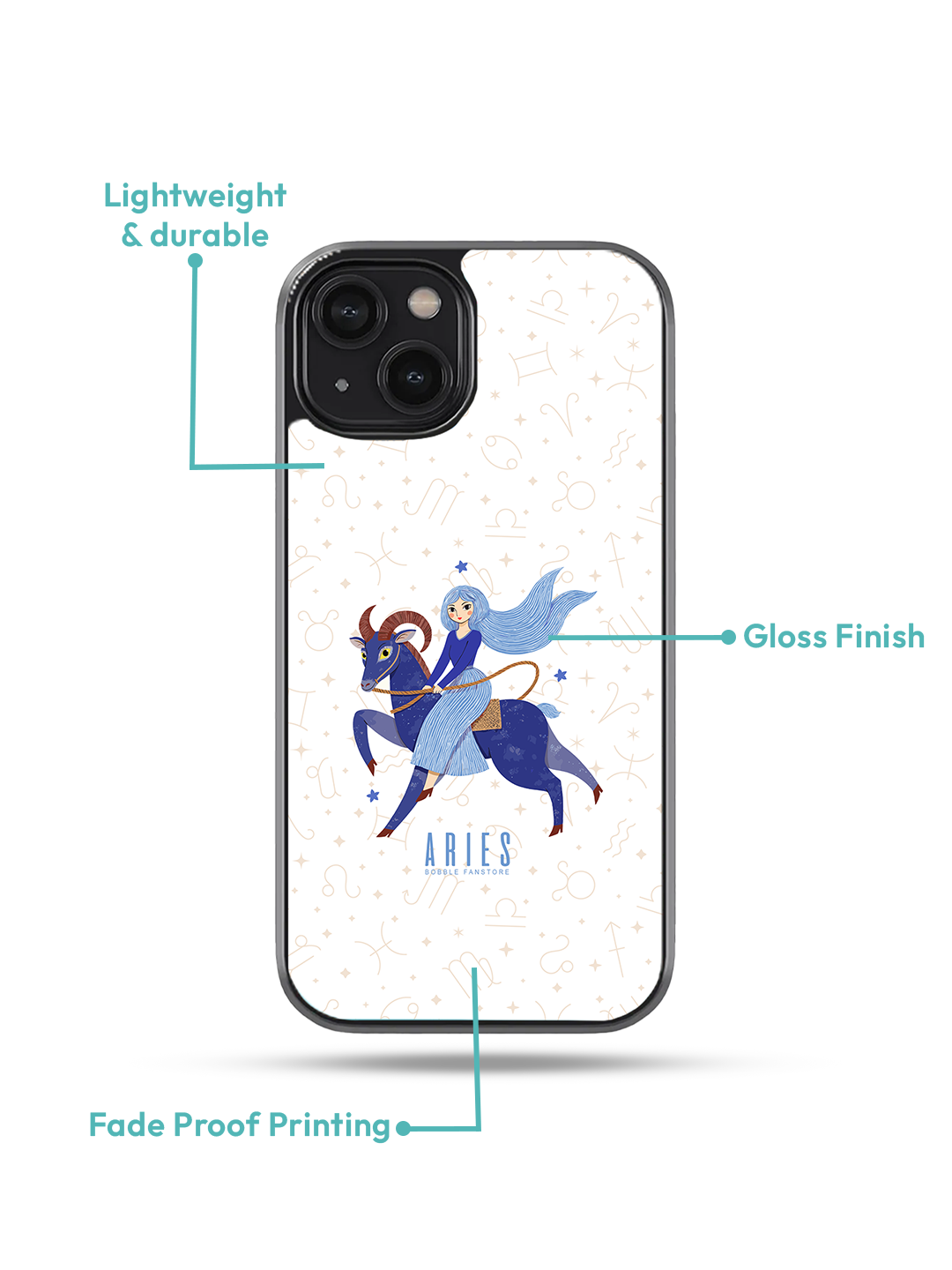 White iPhone Case with Aries Illustration – Stylish, Durable & Protective for Astrology Lovers (iPhone 13-16)