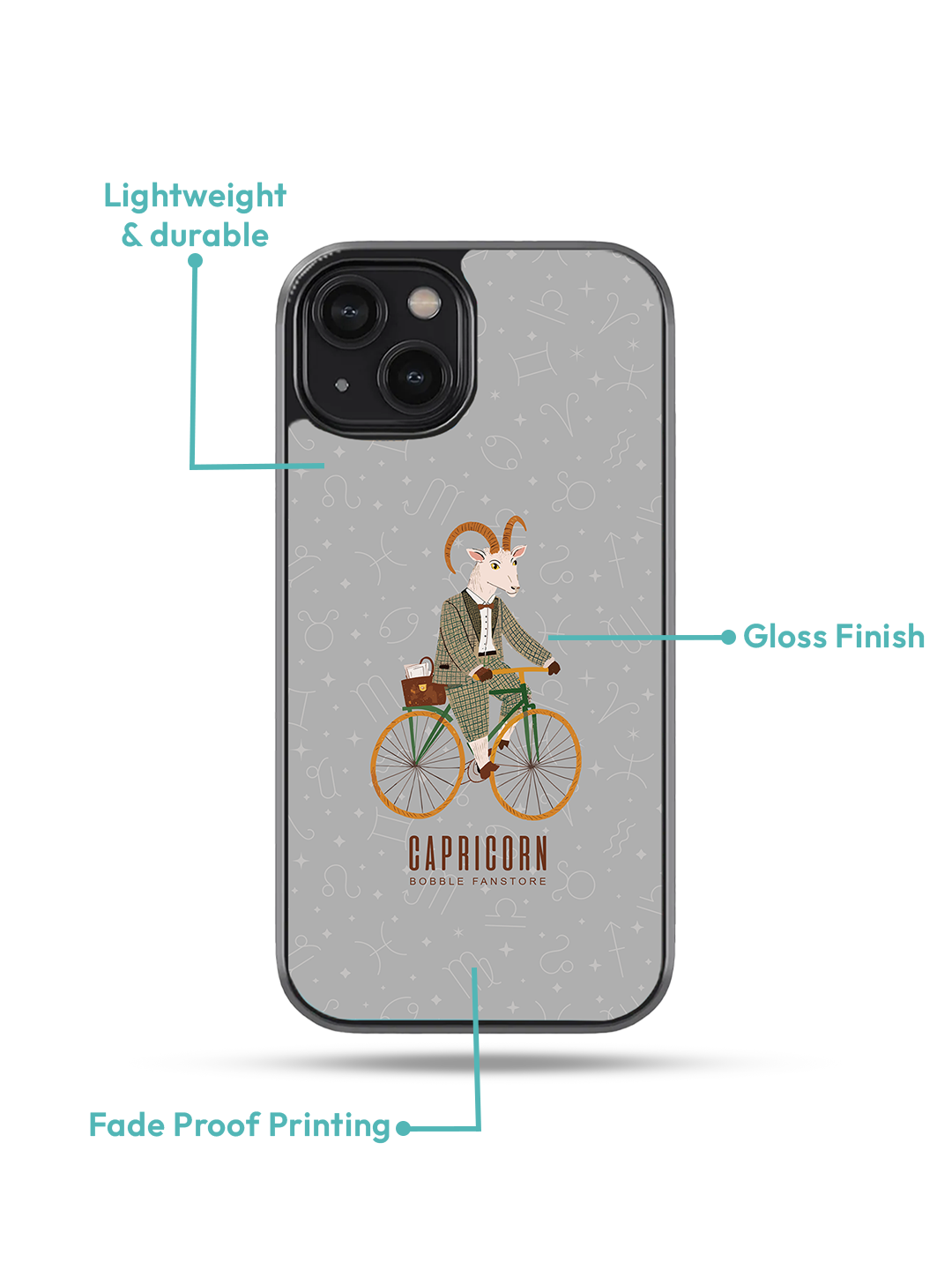 Grey iPhone Case with Capricorn Illustration – Minimalist & Protective (iPhone 13-16)
