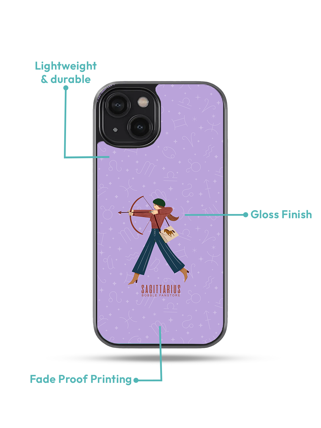 Lavender iPhone Case with Sagittarius Illustration – Adventurous & Durable (iPhone 13-16)