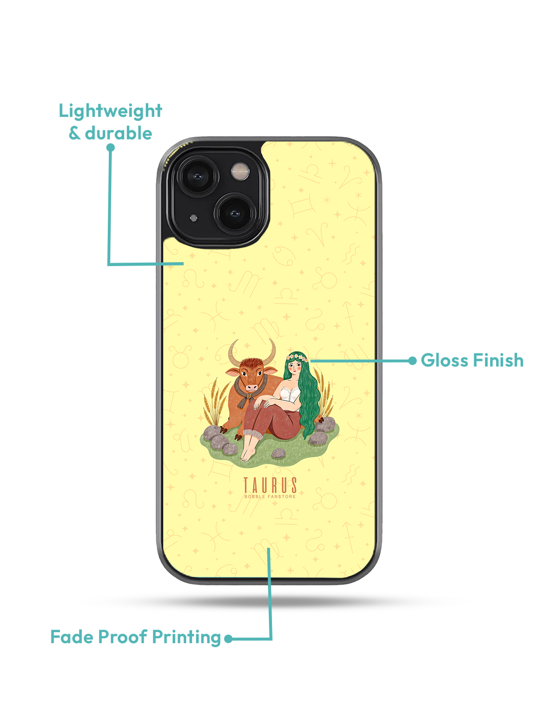 Yellow iPhone Case with Taurus Illustration – Elegant & Sturdy (iPhone 13-16)