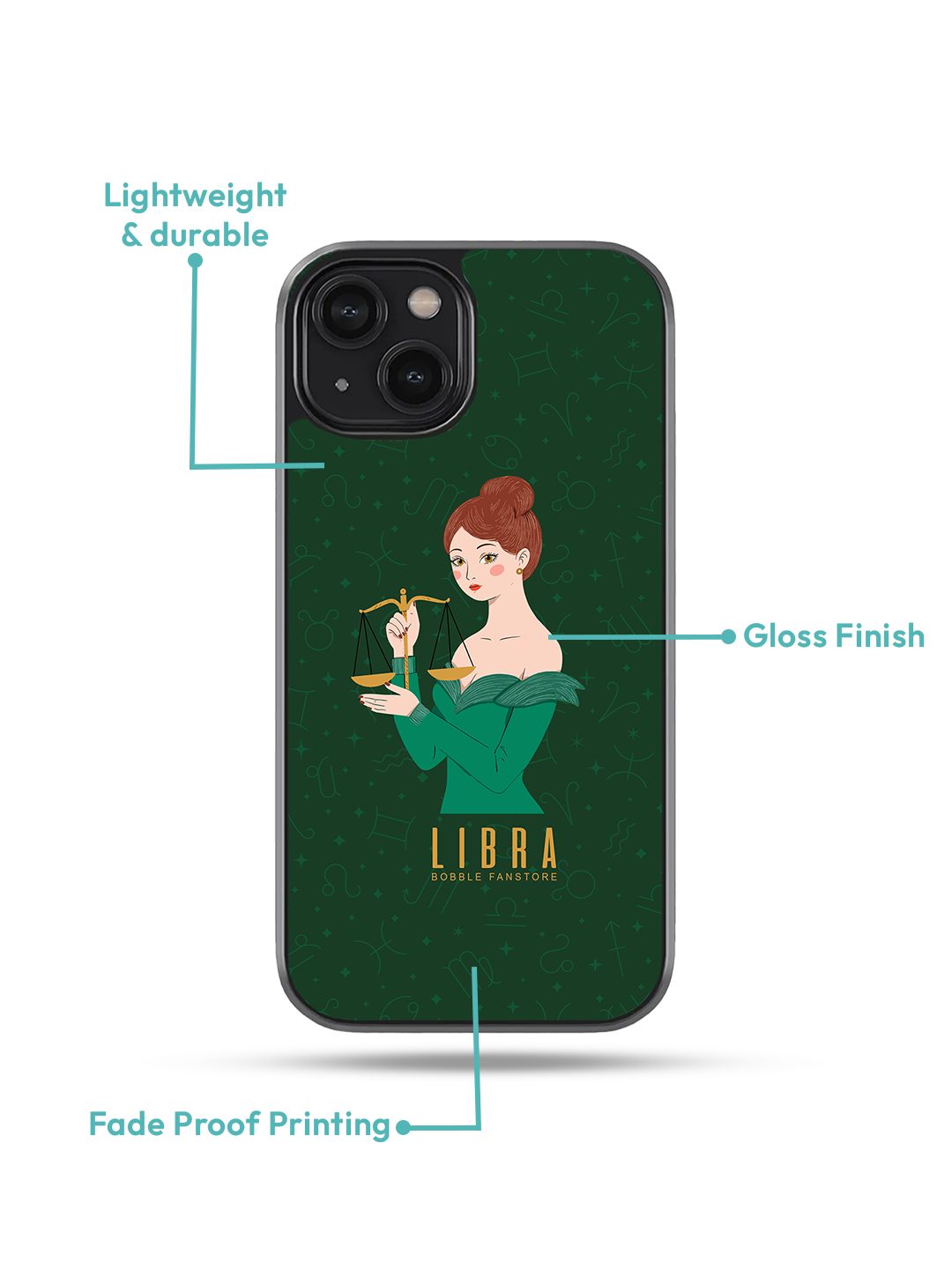 Green iPhone Case with Libra Illustration – Stylish & Protective (iPhone 13-16)