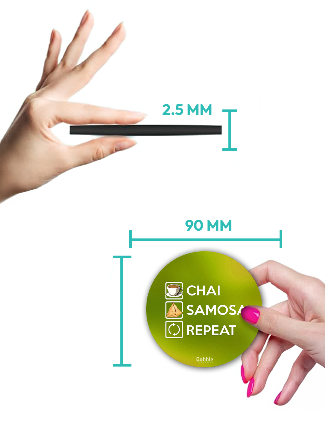 Chai Samosa Coasters – Set of 6 Absorbent, Heat-Resistant Drink Coasters for Tea, Coffee & Beverages – Non-Slip Cork Base, Stylish Indian-Inspired Home Décor & Dining Table Accessory – Quirky