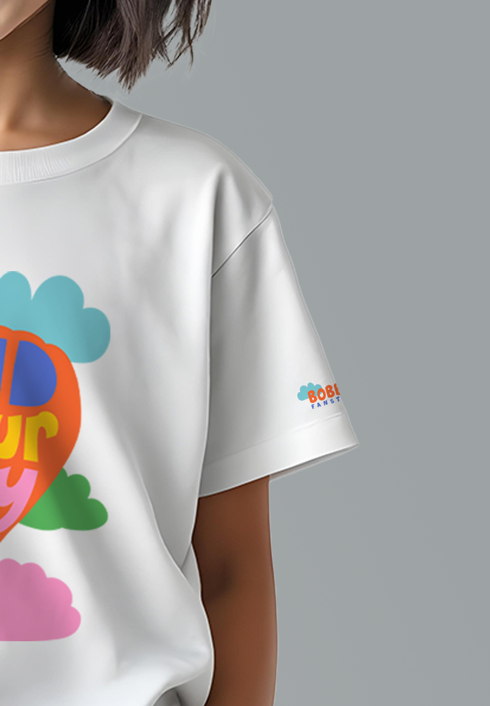 Find Your Joy Girls White T-Shirt – Hot Air Balloon Illustration, Soft Cotton, Inspirational Design