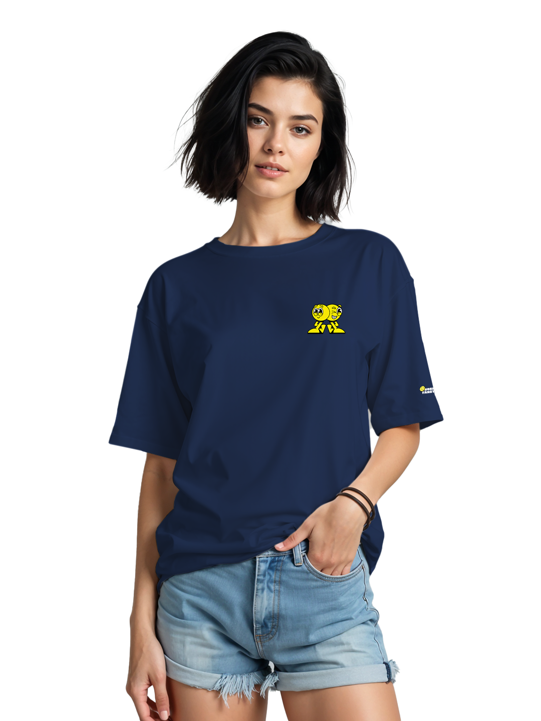 Faces of Fun T-shirt in Blue – Quirky Expression Graphic Tee For Women