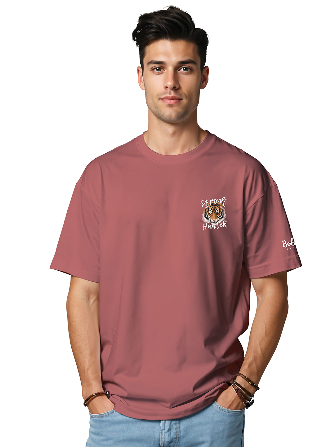 Strong Tiger Hunter T-Shirt in Rosy Red – Fierce Wildlife Graphic Tee For Men