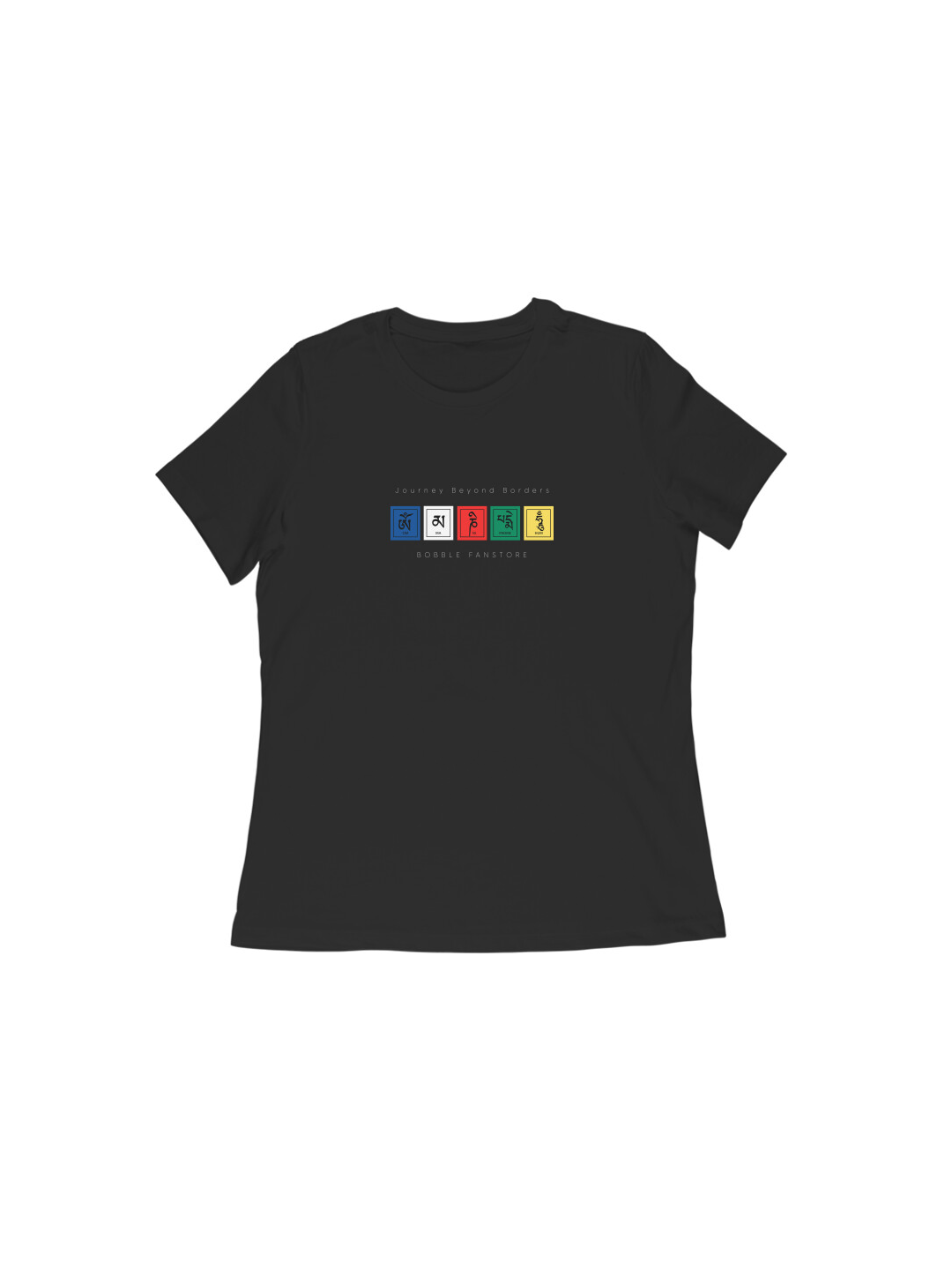 Women’s Black Regular Fit T-Shirt with Tibetan Flag Print – Trendy Cotton Tee for Daily Wear | Soft, Breathable & Comfortable Casual Fashion for Travel & Adventure