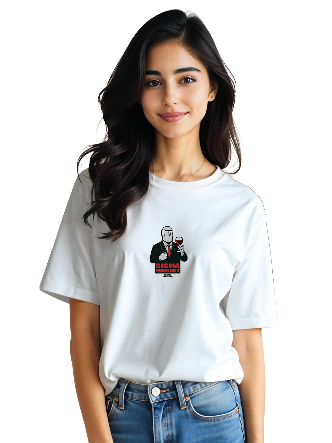 Sigma Mindset Oversized T-Shirt for Women in White | Bold Graphic Tee | 220 GSM Cotton | Unisex Streetwear Fit | Eco-Friendly Ink Print | Boxy Cut | Made in India