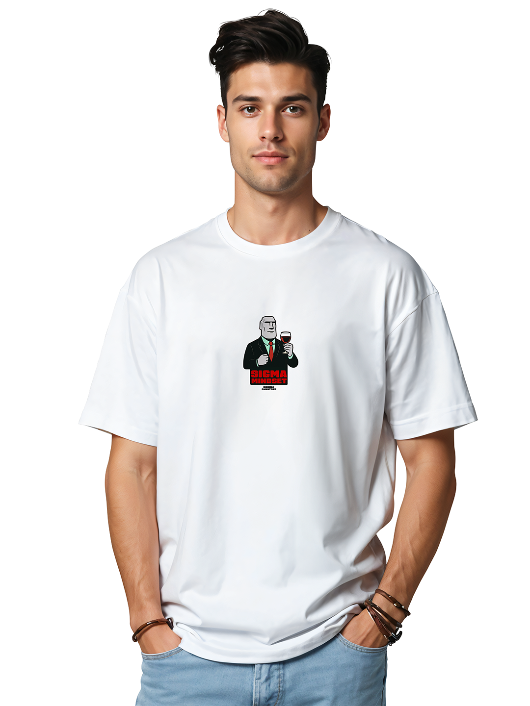 Sigma Mindset Oversized T-Shirt for Men in White | Bold Graphic Tee | 220 GSM Cotton | Unisex Streetwear Fit | Eco-Friendly Ink Print | Boxy Cut | Made in India