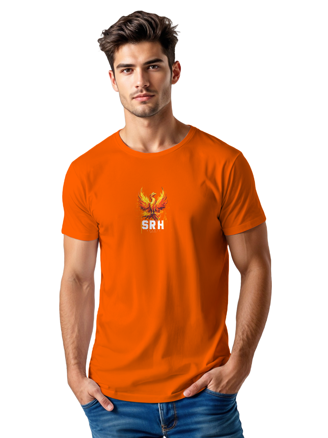 Men’s Orange Cricket Fan T-Shirt | Comfortable Cotton Regular Fit | Sporty Supporters’ Tee | Game Day & Casual Wear