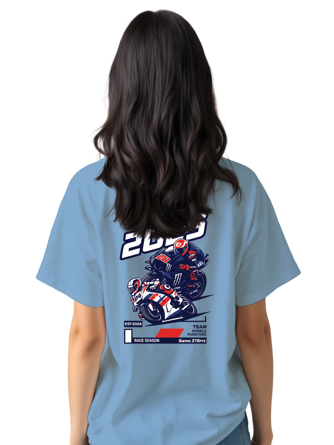 MotoGP 2025 Champions Blue Oversized T-Shirt for Women – Trendy Relaxed Fit with Motorsport Graphics by Bobble Fanstore