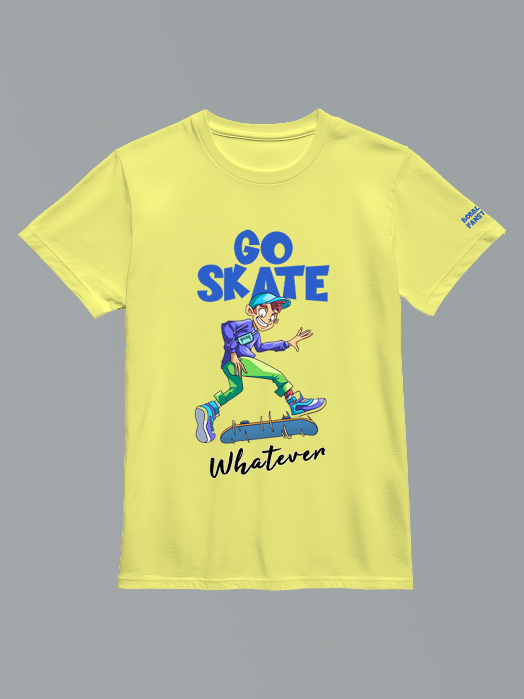 Go Skate Girls Yellow T-Shirt – Fun Skateboard Illustration, Soft Cotton, Active Wear