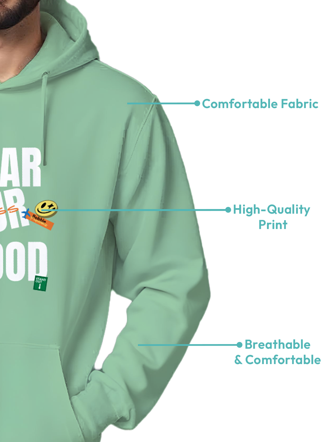 Black Hoodie with 'Wear Your Mood' Text – Comfortable and Trendy Hoodie for Men, Stylish Design for Casual Outfits or Relaxation