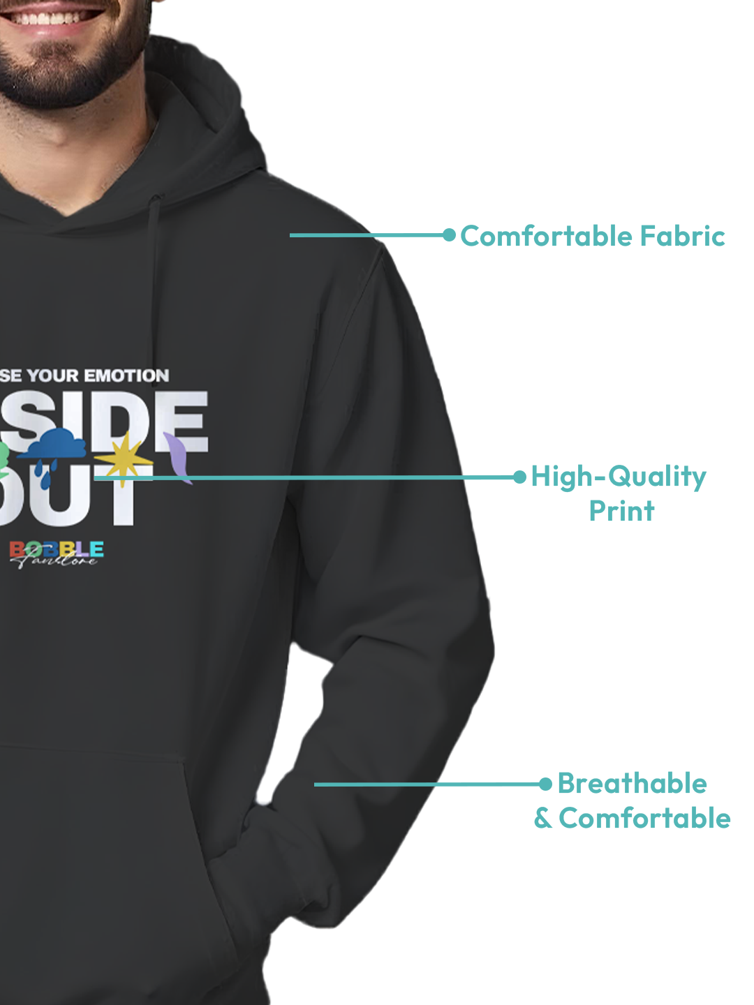 Black Hoodie with 'Inside Out' Illustration – Graphic Design Hoodie for Trendy Men, Comfortable and Durable Casual Wear Hoodie