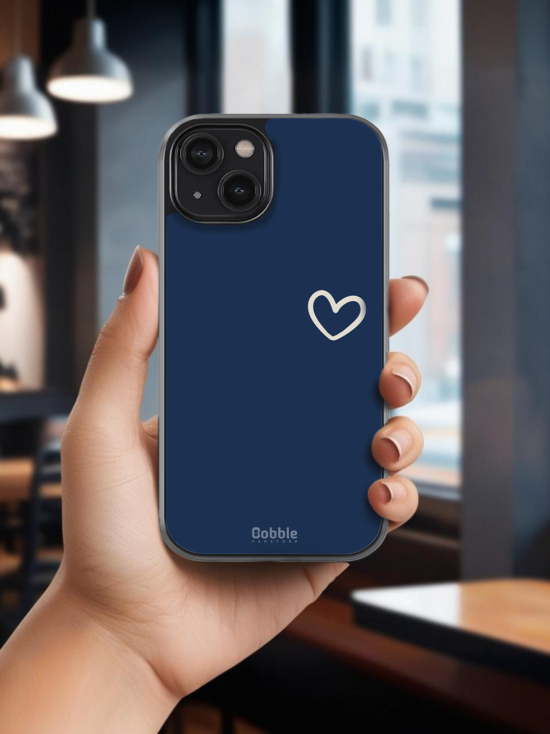 Minimalist Couple iPhone Cases – Matching Blue & White Covers with Heart Design (iPhone 13 to 16 Series)