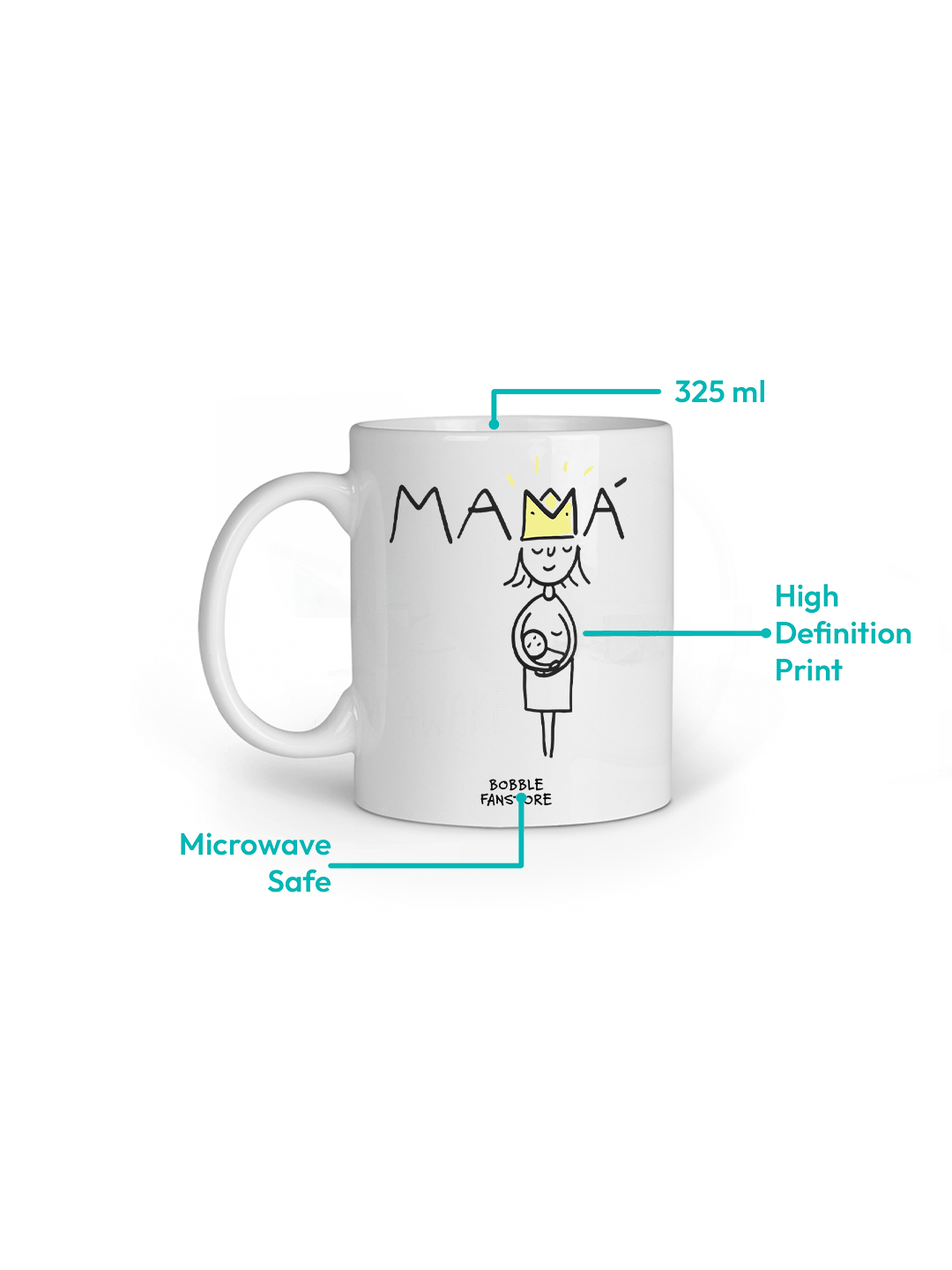 Mamá Coffee Mug – Minimalist Mom & Baby Sketch Design with Yellow Crown | Sweet Mother’s Day Gift for First-Time Moms & Moms-To-Be