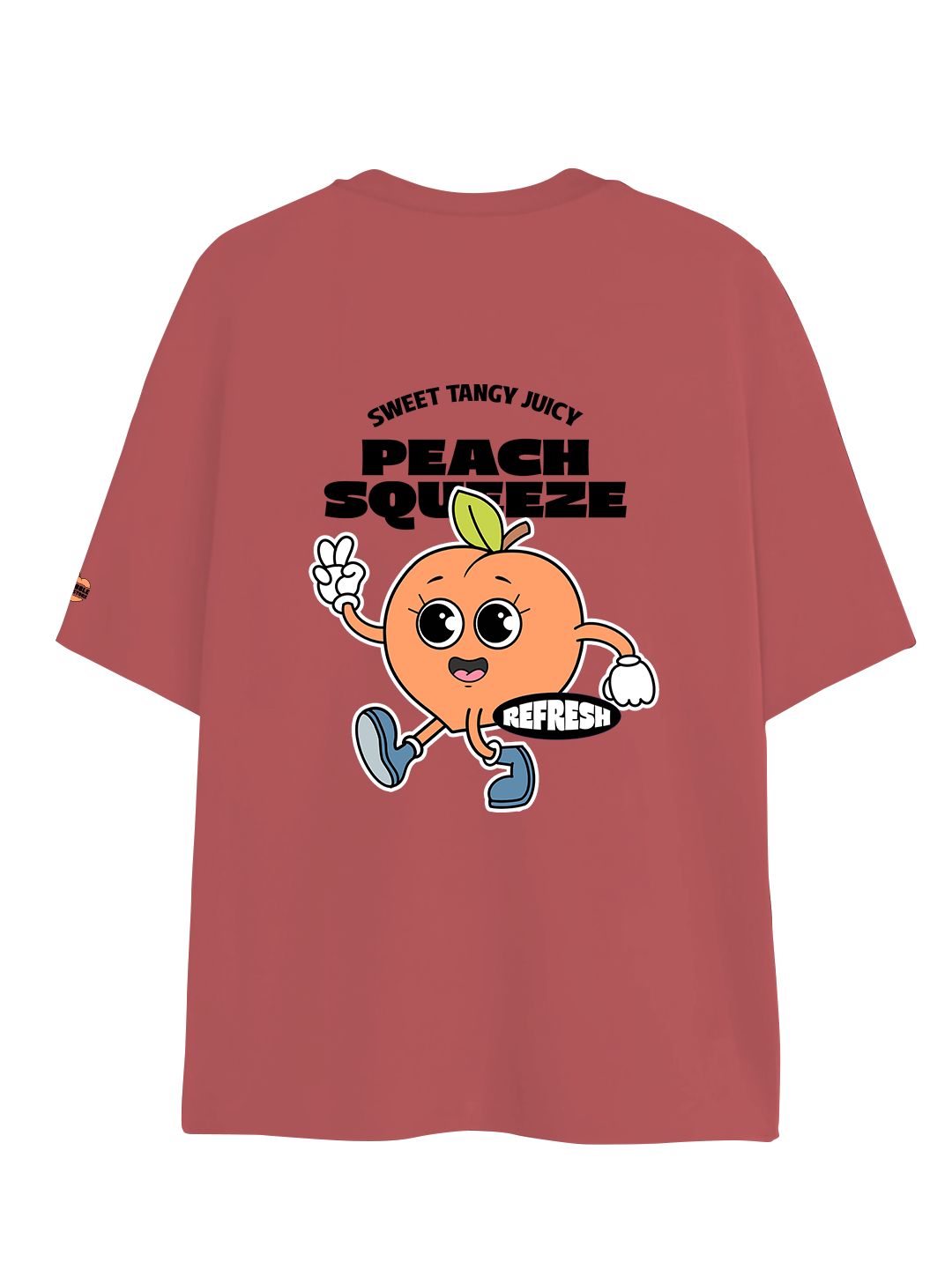 Cheeky Peach T-shirt in Rosy Red – Playful Fruit Graphic Tee For Men