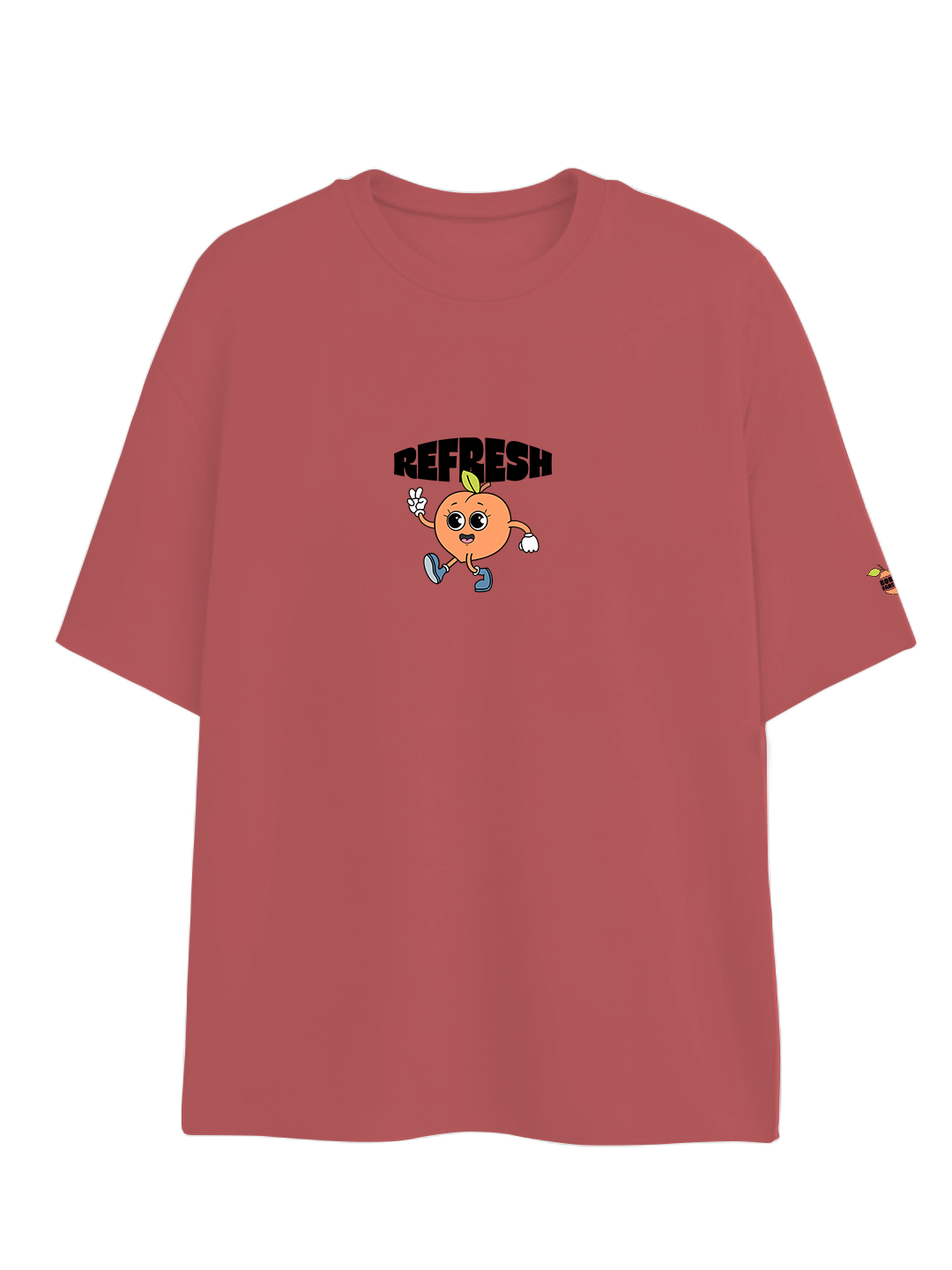 Cheeky Peach T-shirt in Rosy Red – Playful Fruit Graphic Tee For Men