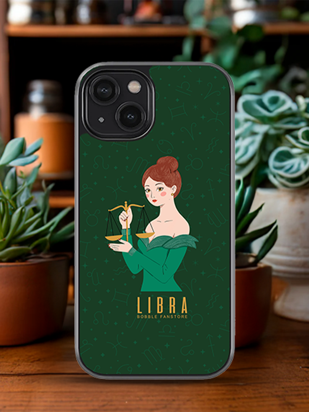 Green iPhone Case with Libra Illustration – Stylish & Protective (iPhone 13-16)