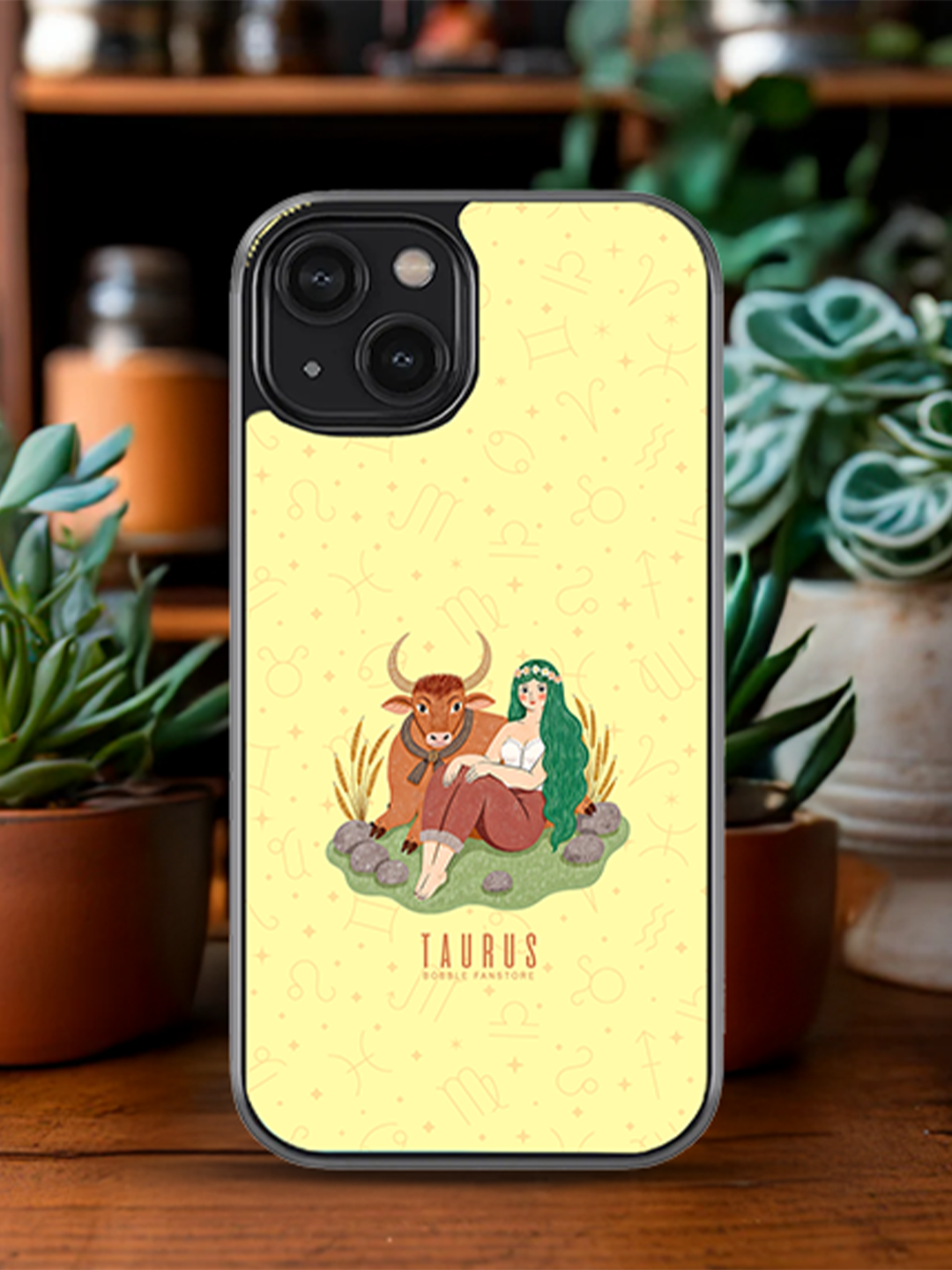 Yellow iPhone Case with Taurus Illustration – Elegant & Sturdy (iPhone 13-16)