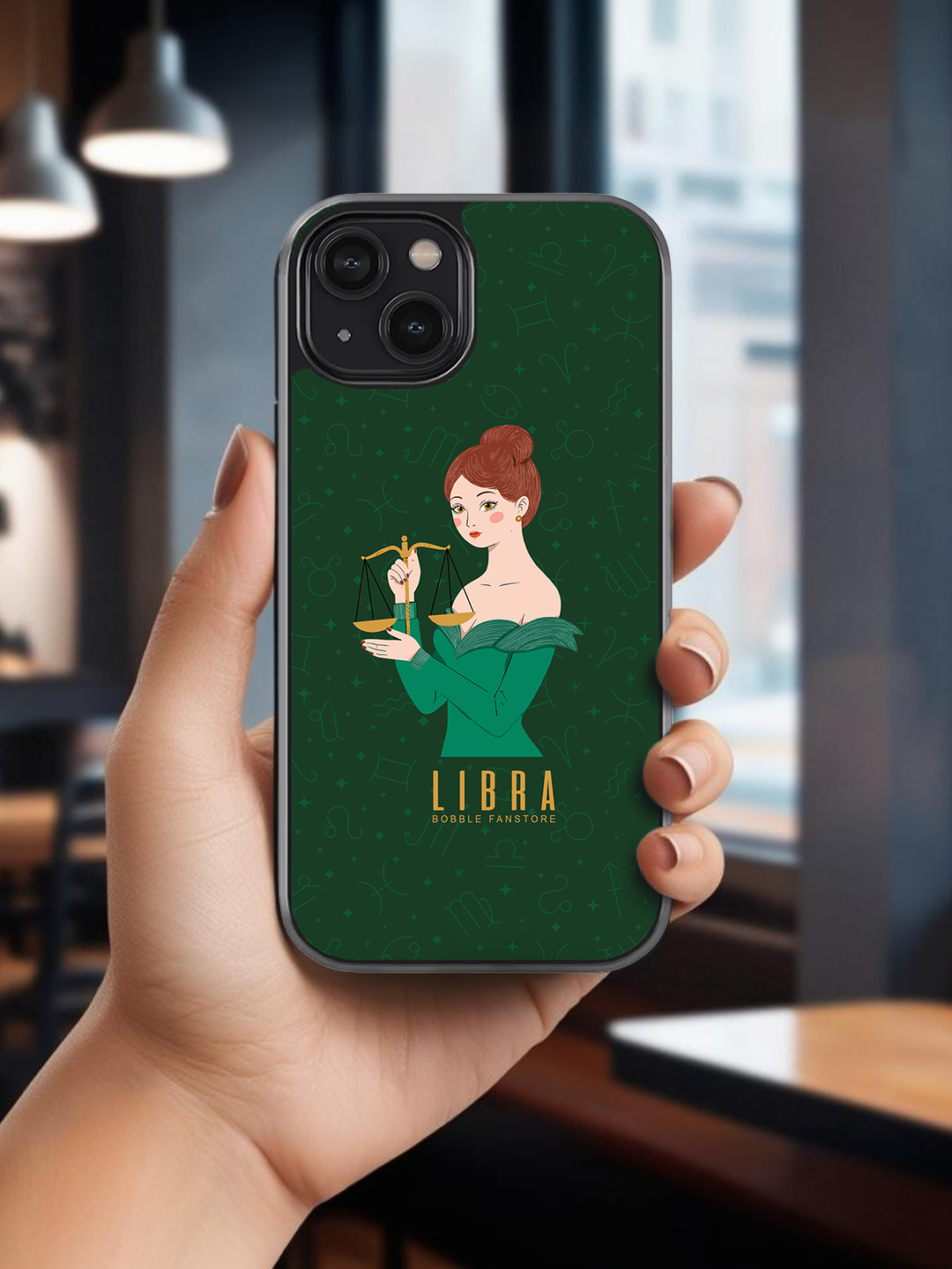 Green iPhone Case with Libra Illustration – Stylish & Protective (iPhone 13-16)