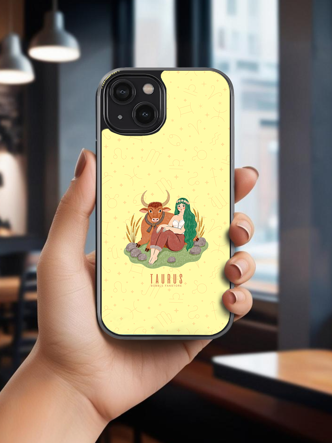 Yellow iPhone Case with Taurus Illustration – Elegant & Sturdy (iPhone 13-16)