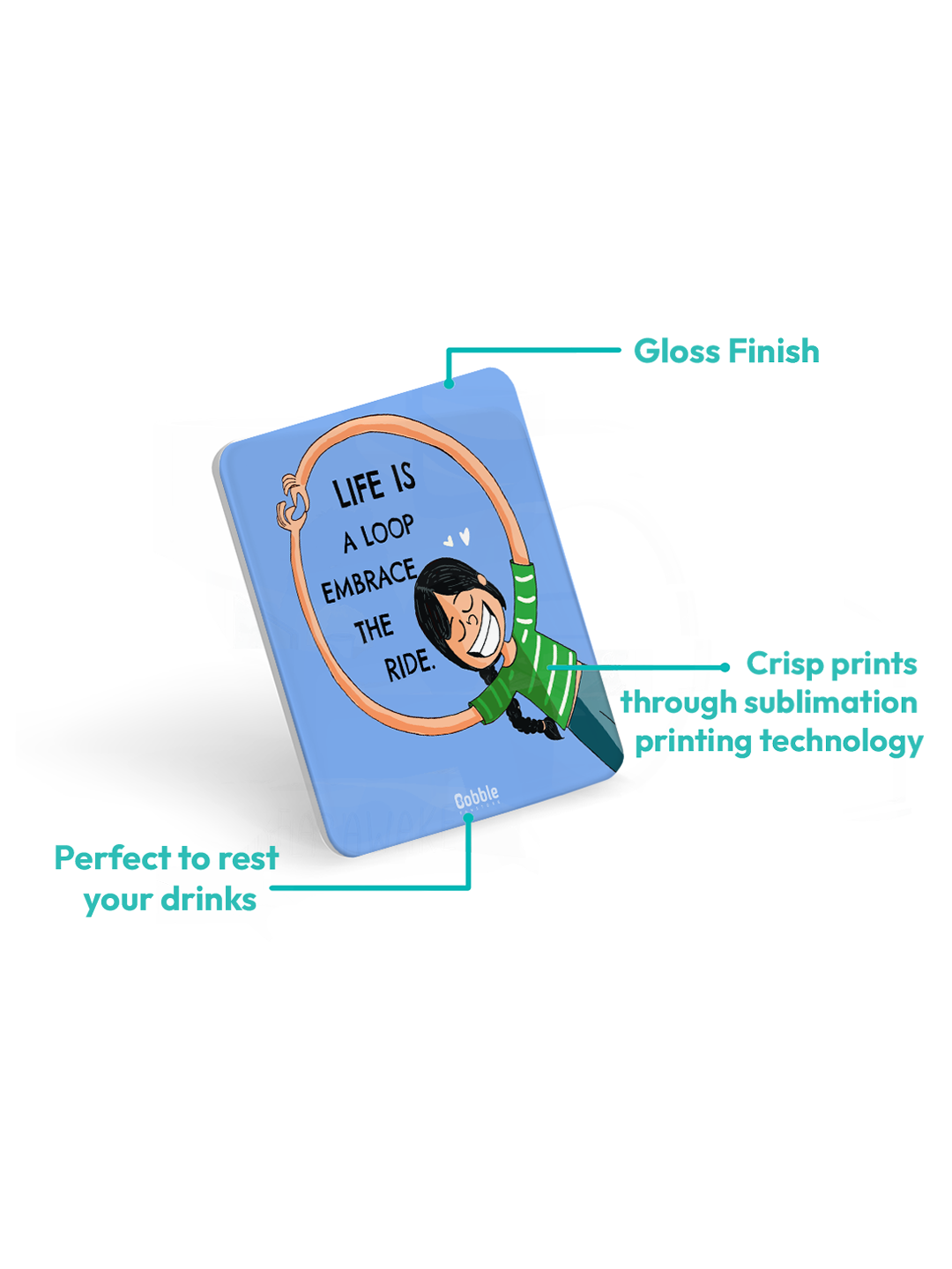 Life is a Loop’ Coasters – Set of 6 Fun Illustrated Drink Coasters – Absorbent, Heat-Resistant & Non-Slip Cork Base – Quirky Home & Dining Table Décor – Unique Gift for Coffee, Tea & Beverage