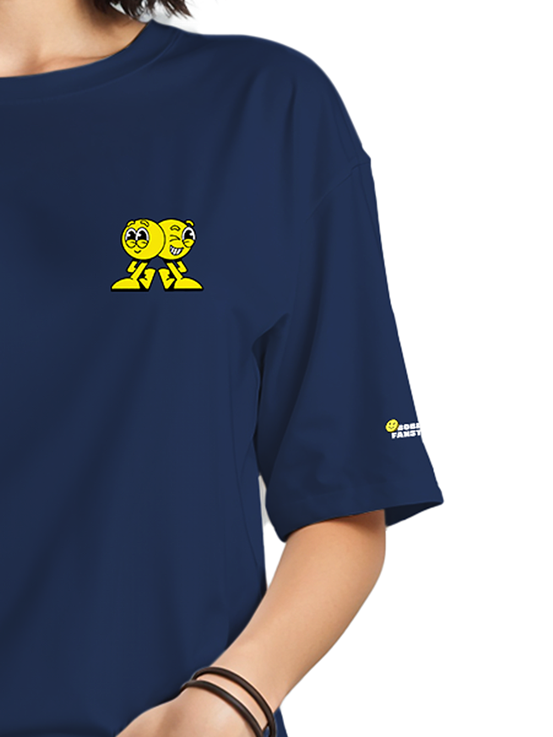 Faces of Fun T-shirt in Blue – Quirky Expression Graphic Tee For Women