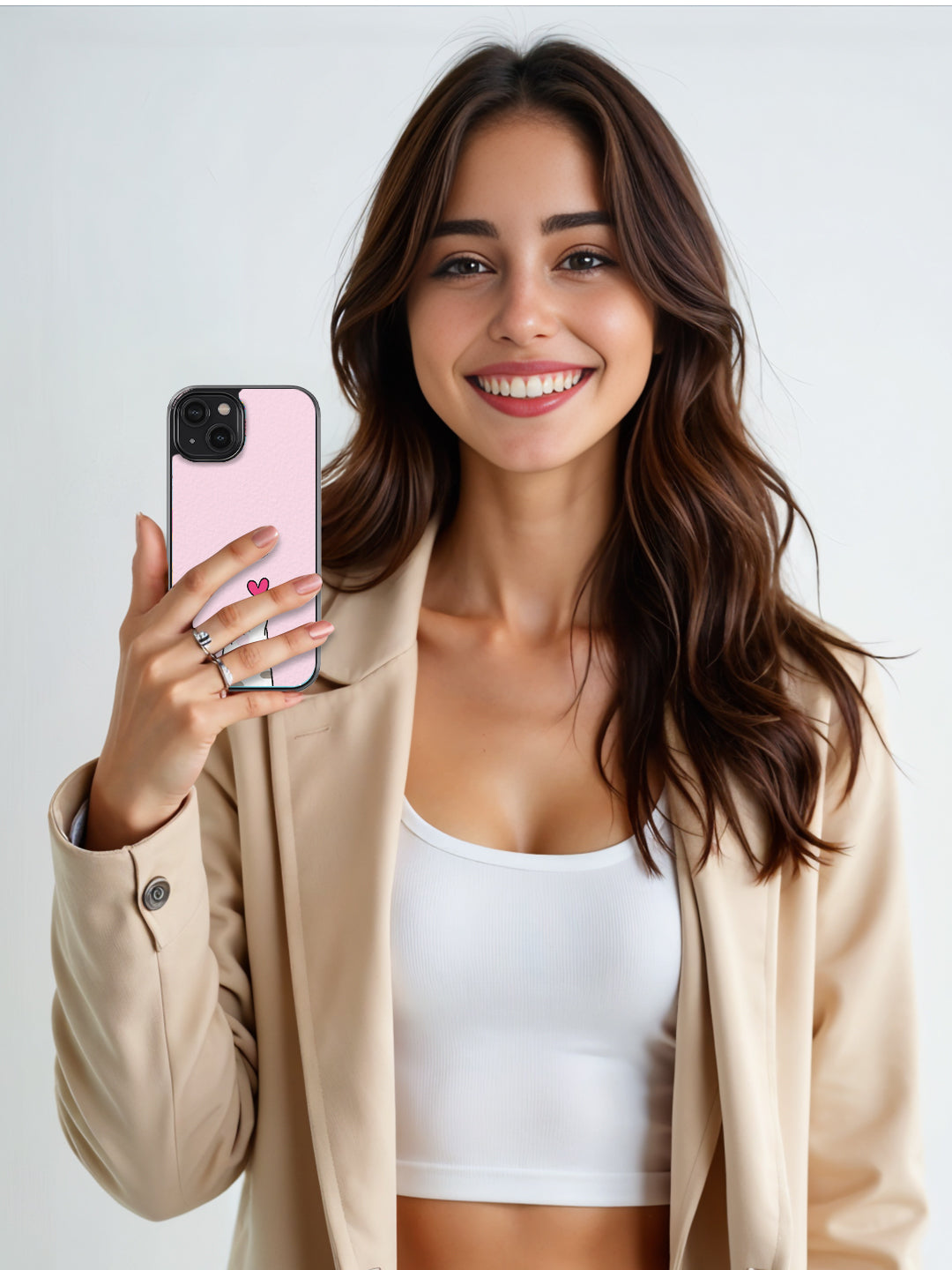 Cat Paw with Hearts Glass Phone Cover | Pink Aesthetic Design | iPhone