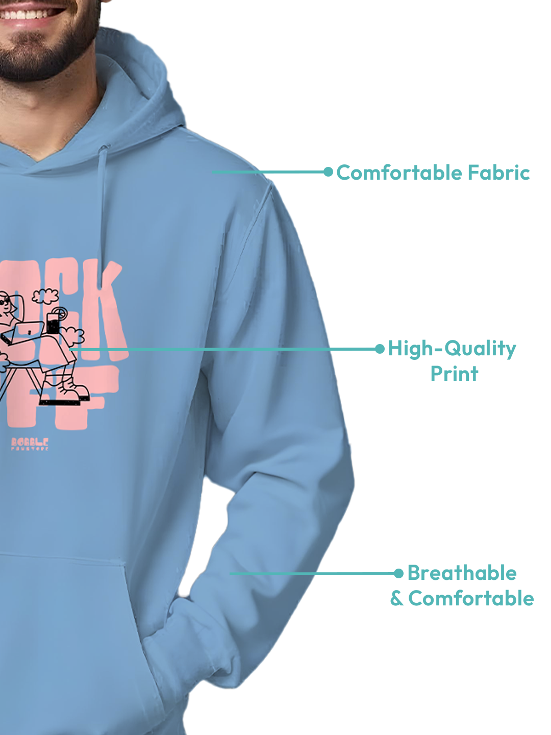 Blue Chill Hoodie with 'Slack Off' Text – Relaxed Fit, Comfortable Casual Hoodie for Men, Perfect for Lounging and Casual Wear