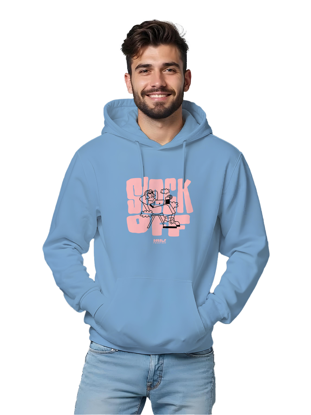 Blue Chill Hoodie with 'Slack Off' Text – Relaxed Fit, Comfortable Casual Hoodie for Men, Perfect for Lounging and Casual Wear