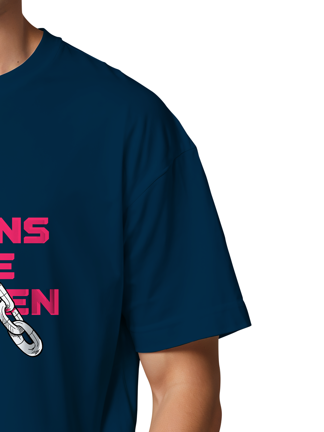 Men's Blue Oversized T-Shirt with 'My Chains Are Broken' Statement Print | 100% Cotton Drop Shoulder Tee | Liberation Streetwear | Heavyweight Daily Fit