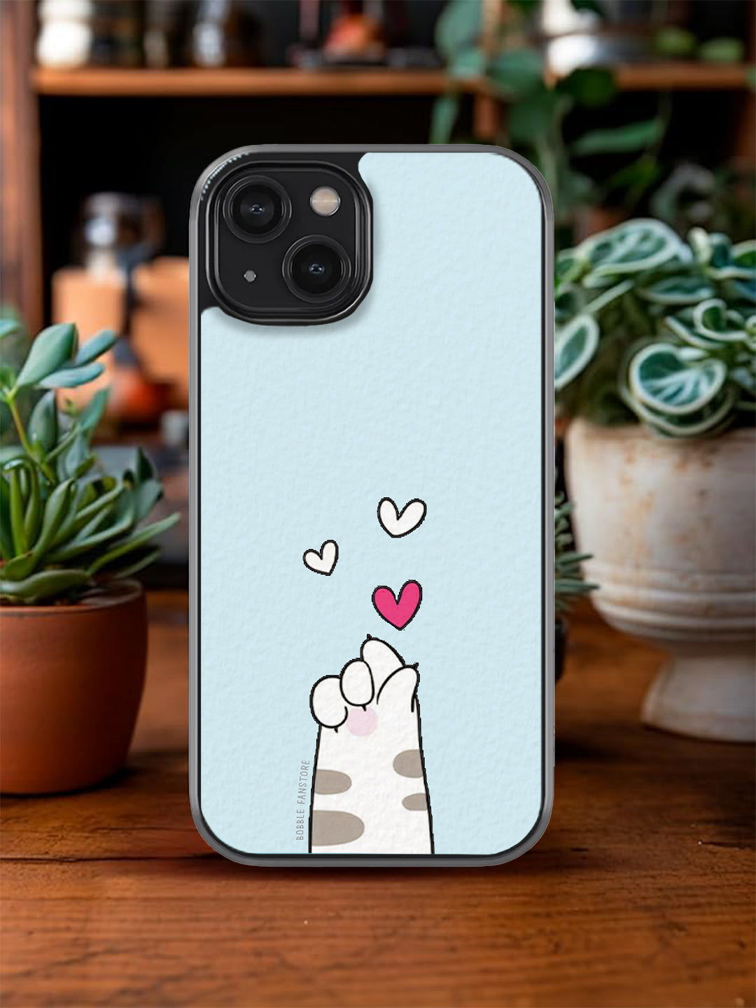 Cat Paw with Hearts Glass Phone Cover | Blue Aesthetic Design | iPhone