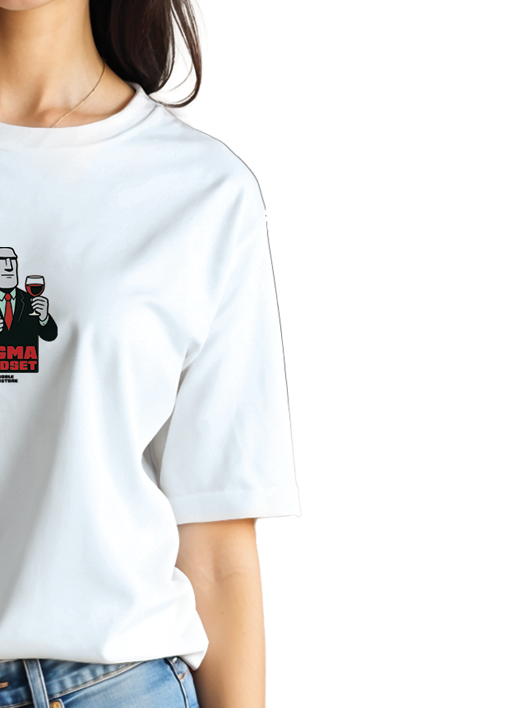 Sigma Mindset Oversized T-Shirt for Women in White | Bold Graphic Tee | 220 GSM Cotton | Unisex Streetwear Fit | Eco-Friendly Ink Print | Boxy Cut | Made in India