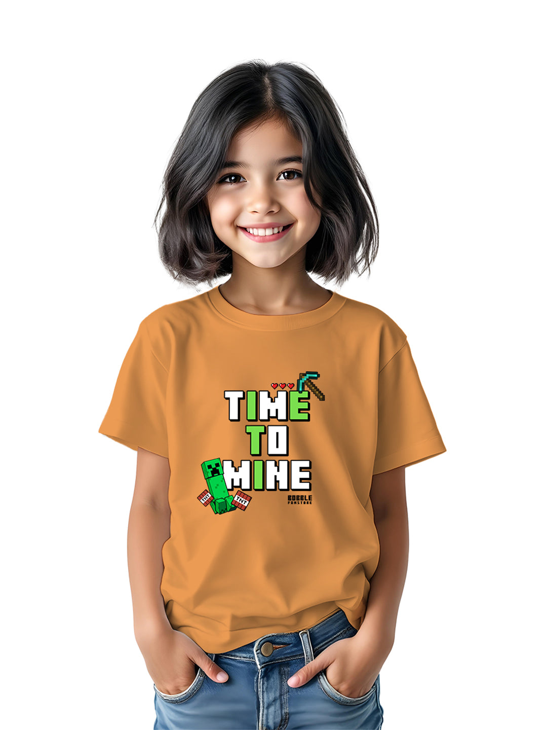 Time to Mine Mustard Yellow T-Shirt for Girls | Minecraft-Themed Design | Fun & Stylish Kidswear for Playdates & Adventures | Ages 4-12