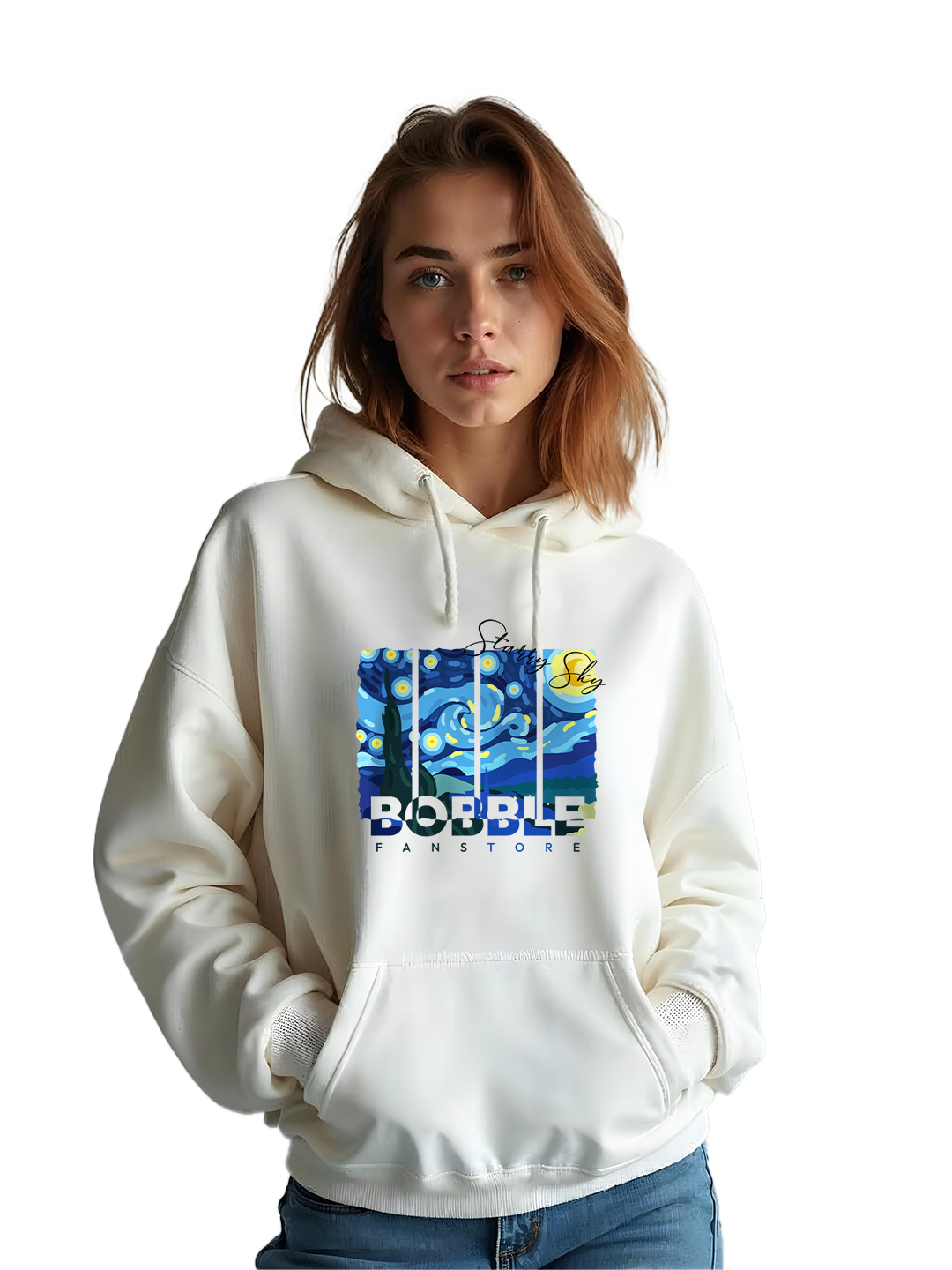 Women’s White Sweatshirt with Van Gogh Art Print – Cozy & Trendy Cotton Blend Pullover for Art Enthusiasts – Gift for Van Gogh Lovers