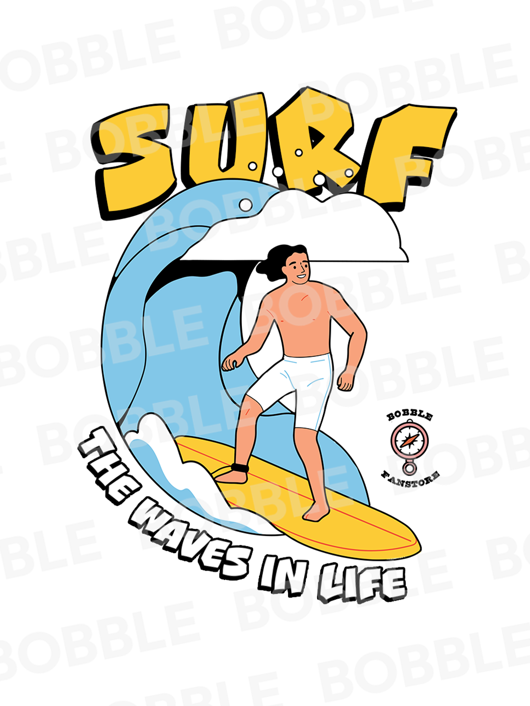 Men's White Oversized T-Shirt with Surf Illustration | 100% Cotton Heavyweight Tee | Drop Shoulder Fit | Beach Graphic Streetwear for Casual Daily Style