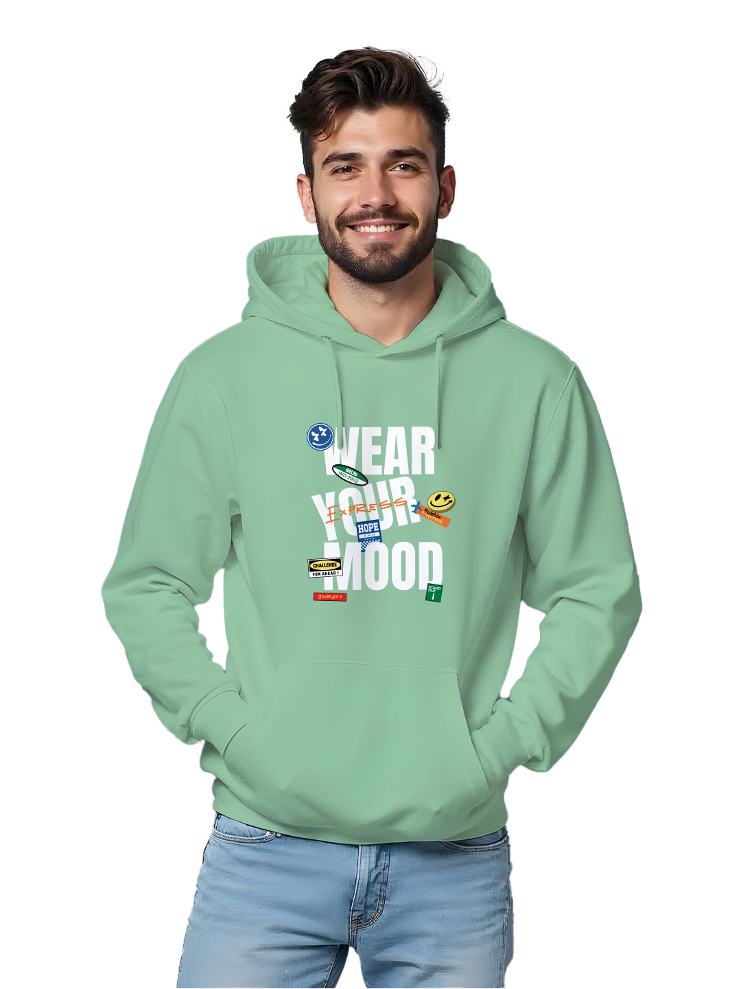 Black Hoodie with 'Wear Your Mood' Text – Comfortable and Trendy Hoodie for Men, Stylish Design for Casual Outfits or Relaxation