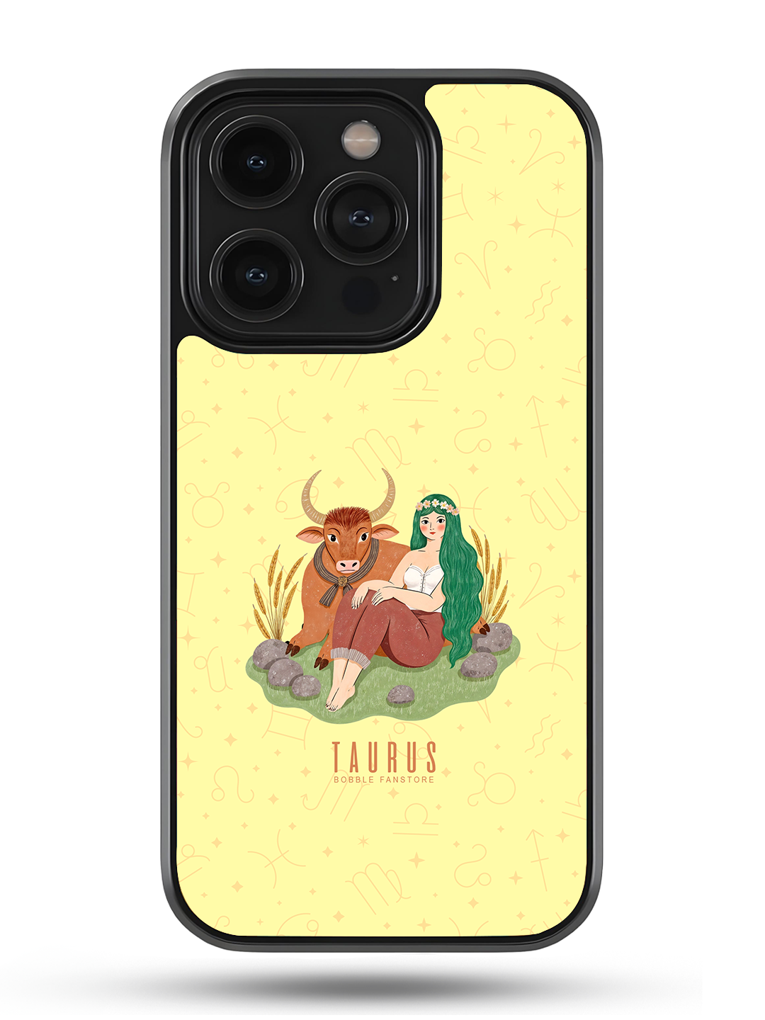 Yellow iPhone Case with Taurus Illustration – Elegant & Sturdy (iPhone 13-16)