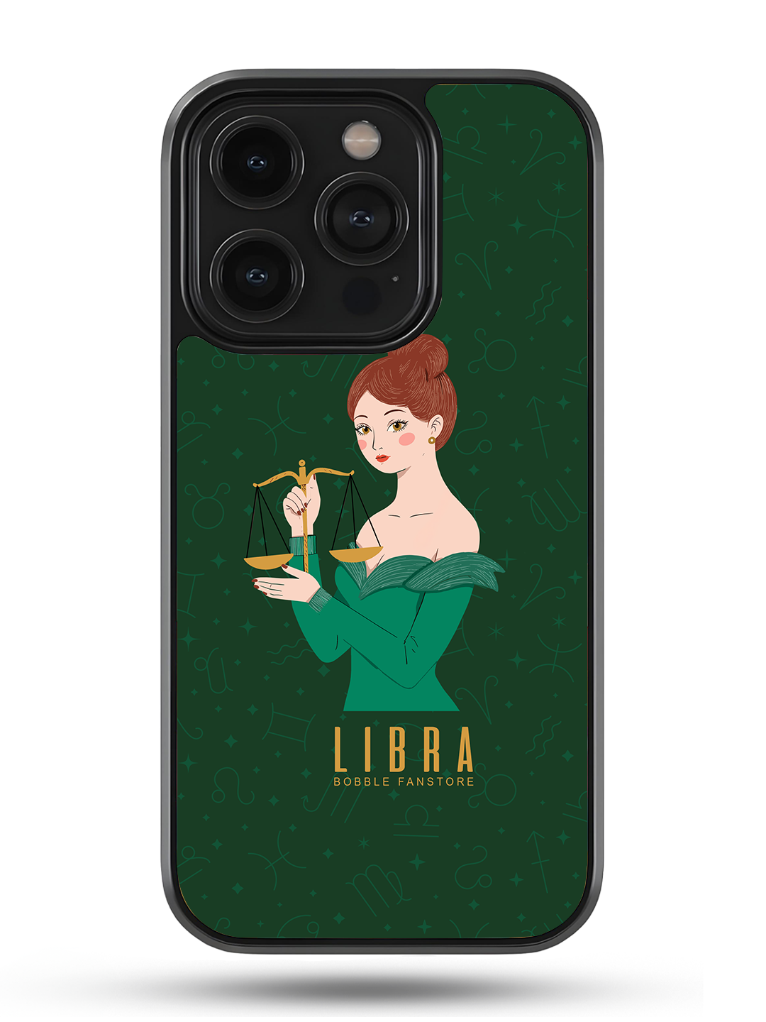 Green iPhone Case with Libra Illustration – Stylish & Protective (iPhone 13-16)
