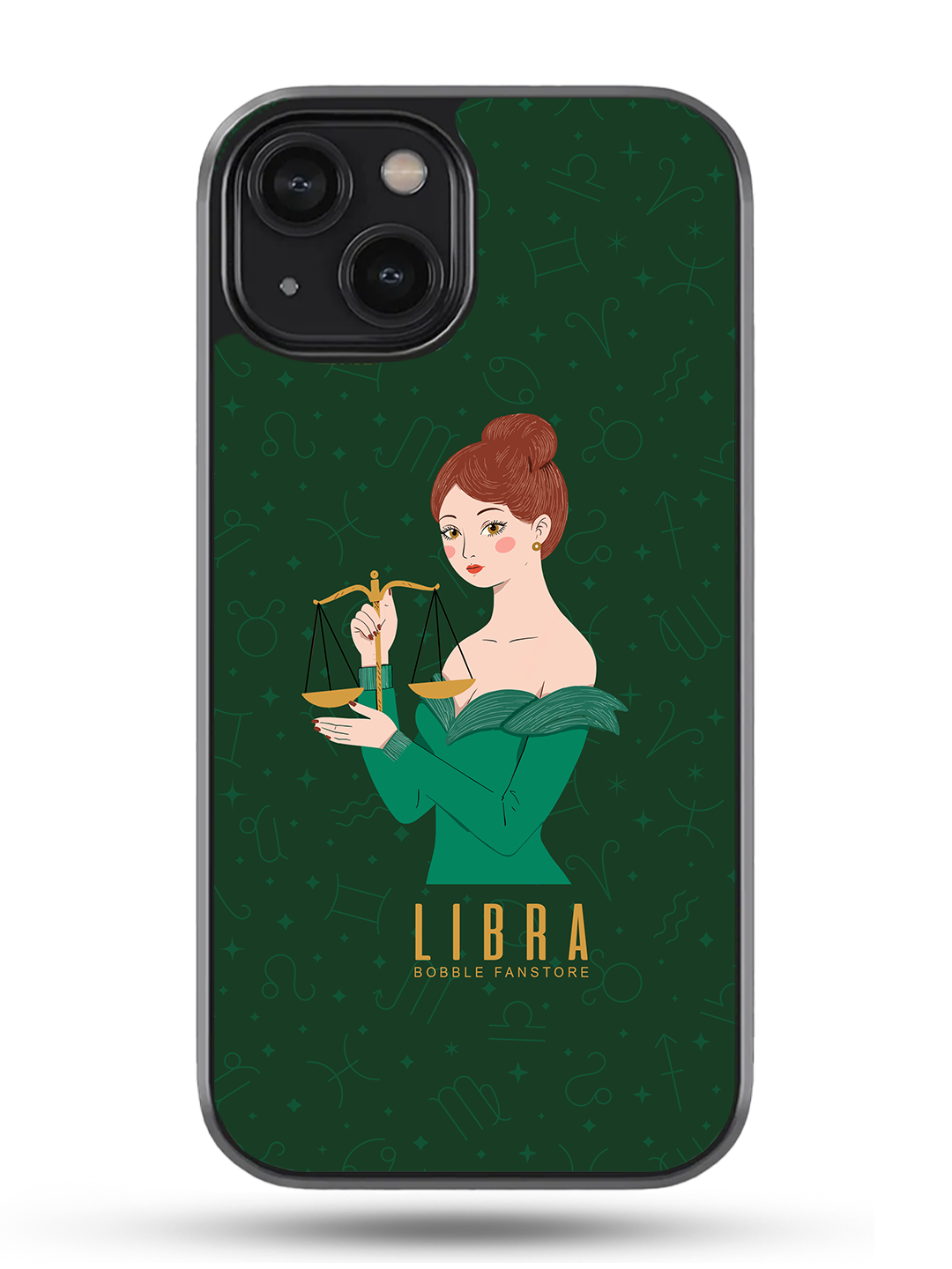 Green iPhone Case with Libra Illustration – Stylish & Protective (iPhone 13-16)